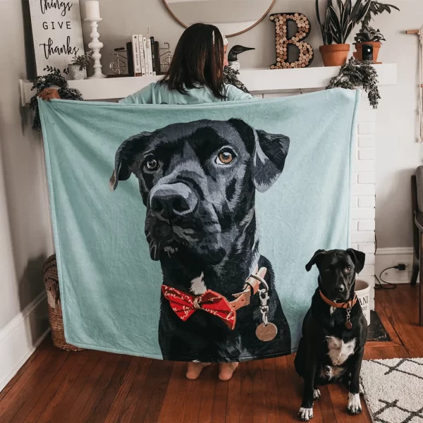 Custom dog blanket / Personalized pet photo blanket / Painted art portrait / Fleece blanket